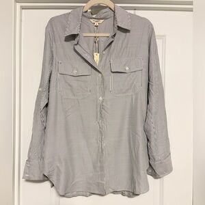 NWT MAX STUDIO Denim Grey and White Button Down